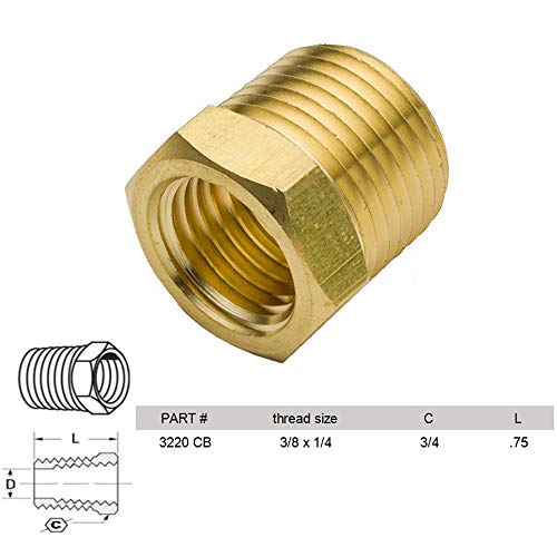 KOOTANS NPT Standard 4pcs 1/4" Female Thread to 3/8" Male Thread Pipe Adapter Brass Pipe Fitting, Reducing Hex Nipple