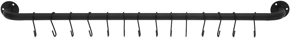 Pentaero 39.4'' Hanging Pot Rack Steel Frame Cover Detachable Track Kitchen Utensils Storage Box, Kitchen Hanging Pot Rack Steel Frame Cover Detachable Track with 14 S Hook (Black)