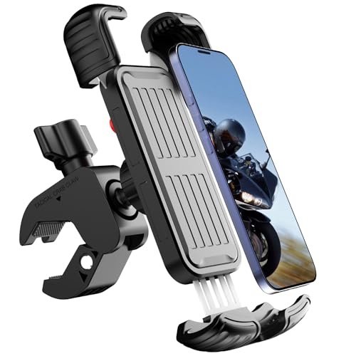 Tobeape Suporte Celular Moto e Bicicletas Antivibração, Universal 10,2–18,3 cm, Fixação Guidão 1,5–4,5 cm, Rotação 360°, Trava Dupla de Segurança, Ideal para iPhone 16 Pro Max e Samsung S24 Ultra