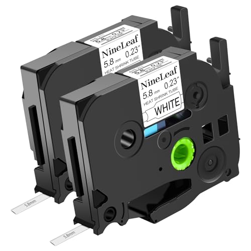 NineLeaf Lot de 2 rubans d'étiquettes thermorétractables compatibles avec Brother HSe-211 HSe211 HS-211 HSE 5,8 mm x 1,5 m Noir sur blanc pour fils P-Touch PT-E500 E550W P750W P750WN P900W