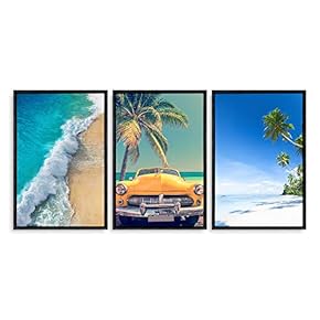 3 Piece Framed Canvas Home Artwork Decoration Nordic Summer Day Canvas Wall Art for Living Room, Bedroom - 16"x24"x3 Panels