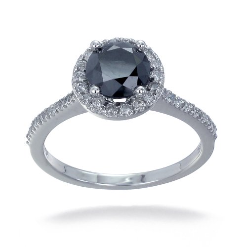 1.50 CT Black Diamond Engagement Ring 10K White Gold In Size 8