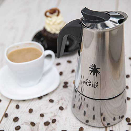 Palm Beans Espressokocher Induktion geeignet | Edelstahl | 4-6 Tassen Espressokanne | 12oz Mokkakanne – Bild 4