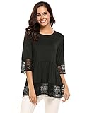 Soteer Womens Casual 3 4 Sleeve Loose Fitting Blouse Cute Lace Babydoll Tops T shirts