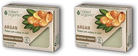 Naked Organix Argan Cleansing Bar (Pack of 2) with Certified Organic Olive Fruit Oil, Coconut Oil, Palm Oil, Shea Butter, Jojoba Seed Oil and Rosemary Leaf Extract, 4 oz