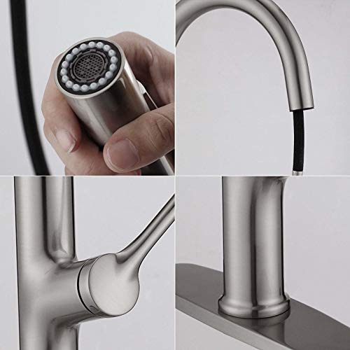 Besfelos Kitchen Faucet with Pull Down Sprayer, Single Handle Commercial Pull Out Sink Faucet, Single Handle Stainless Steel Kitchen Sink Faucets with Single Hole Deck Plate, Brushed Nickel