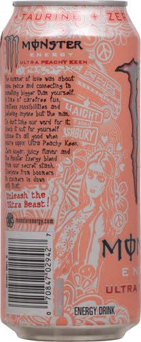 MONSTER ENERGY ULTRA PEACHY KEEN, SUGAR FREE ENERGY DRINK, 16OZ