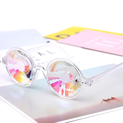 Hometom Kaleidoscope Glasses Rainbow Lens Prism Diffraction Colorful Sunglasses (Clear)