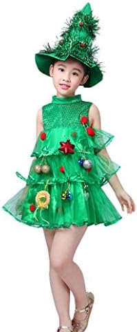 Baby Girl Christmas Dress Daoroka Toddler Kids Ball Gown Character Sleeveless Tree Costume Printed Princess Party Striped Cute Princess Dress Outfits Clothes For Christmas (7T/150, Green)