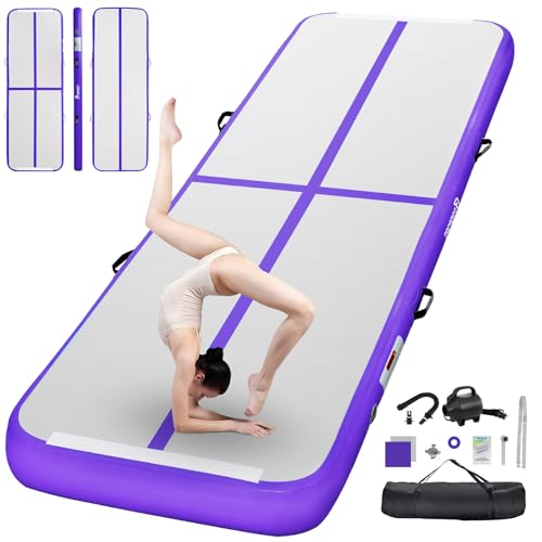 FBSPORT Airtrack Matte, 20cm Hoch Verdicken 5M Tumbling Matte,Gymnastikmatte mit Luftpumpe,Trainingsmatte mit Tragetasche,Turnmatte für Zuhause, Outdo