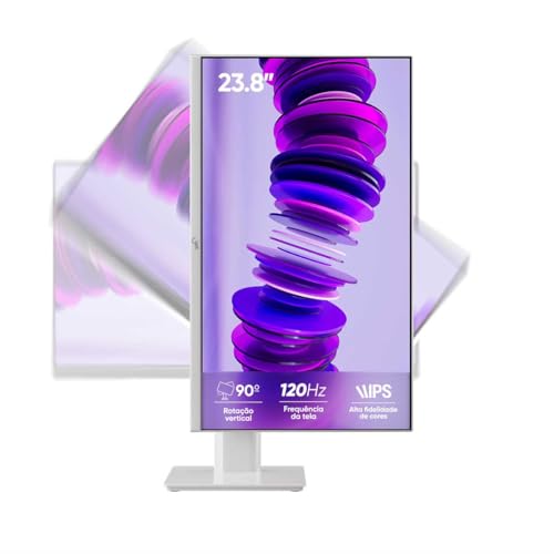 GET - Monitor Pivot Rotativo Vertical 23,8" Get IPS LED Full HD 7ms 120Hz Branco Design Fino
