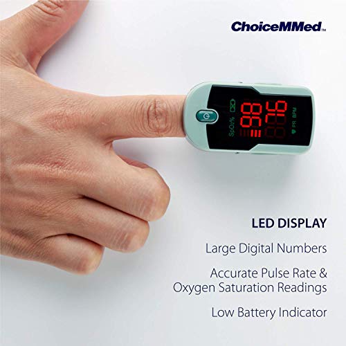 ChoiceMMed Grey Finger Pulse Oximeter - Blood Oxygen Saturation Monitor Great as SPO2 Pulse Oximeter - Portable Oxygen Sensor with Included Batteries - O2 Saturation Monitor