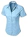 LE3NO Womens Tailored Short Sleeve Button Down Shirt with Stretch,L3nwt575a_babyblue,Medium