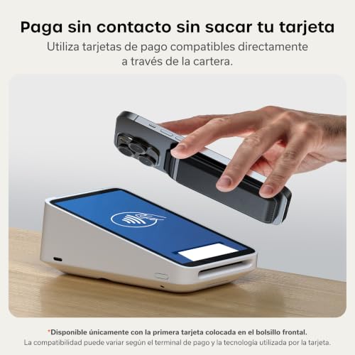 Satechi Cartera magnética Magsafe, tarjetero con doble solapa, 4 ranuras con NFC frontal, soporte ajustable para iPhone 17/16/15/14/13/12, accesorio de viaje, color negro