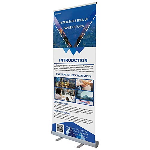 Klvied 33" x 79" Retractable Roll Up Banner Stand, Heavy Duty Aluminum Base, with Portable Carrying Bag for Trade Show Display, Exhibition Promotion