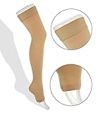 Thigh High Compression Stockings 20-30mmHg With Open Toe - Best Leg Support Hose for Varicose Vein Treatment, Swollen Legs (Medium, Beige)