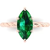 Clara Pucci 14K Solid Rose Gold 2 ctw Emerald Solitaire Ring for Women | Anniversary, Birthday Gift | 12x6mm Marquise Cut
