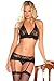 Rene Rofe Women's 2 Piece Lace Mesh Bra and G-String with Garters