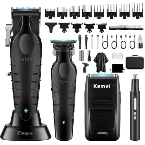 KEMEI Professional Hair Clippers for Men, Cordless Barber Razor Razor Foil Razor for Nose Eyebrow Ear Kit with 11 Guide Combs