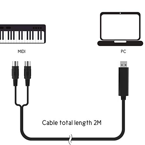 USB MIDI Interface Cable - MIDI to USB 1 In 1 Out Cable Converter - for Music MIDI Keyboards Synthesizer Drum Home Music Studio(6.5 Ft /2M)