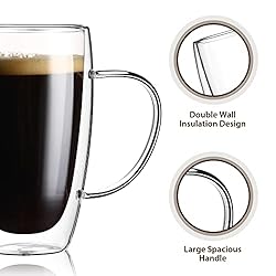 2-Pack 15 Oz Double Walled Glass Coffee Mugs with