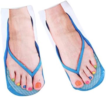 Rocona Multiple Colors Harajuku Style 3D socks women Print Socks Casual Personalized Flip Flop Socks Unisex Low Cut Ankle Socks (blue)