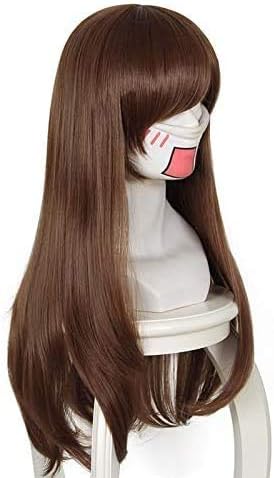MUZI WIG Overwatch Cosplay Wig for Game D.VA Hana Song Cosplay Women Fashion Long Straight Hair Brown Halloween Costume Anime Wig with Free Wig Cap - Image 3