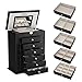 SONGMICS Black Jewelry Box Large Cabinet Faux Leather Storage Case Organizer with Lock and Mirror UJBC06B