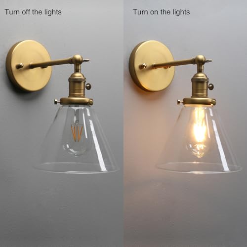 Permo Single Sconce with Funnel Flared Glass Clear Glass Shade 1-Light Wall Sconce Wall Lamp (Antique)