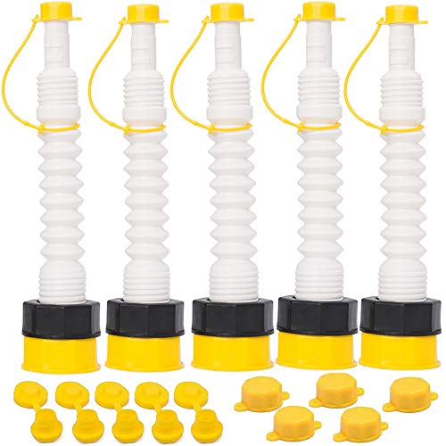ORANDESIGNE Replacement Gas Can Spout Old Style Pour Nozzle W/Stopper Cap Flame Arrestor Fine & Coarse Screw Collar Caps for Pre 2009 Gas Cans Fuel Tank Container Jug, White (5 Pack)