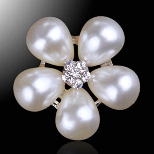 White Faux Pearl Rhinestone Crystal DIY Sparkly Flower Brooch Accessory (pack of 10pcs) (faux pearl)