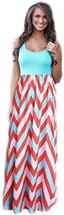 Newfits Womens Striped Zig Zag Scoop Neck Chevron Print Tank Maxi Long Dress