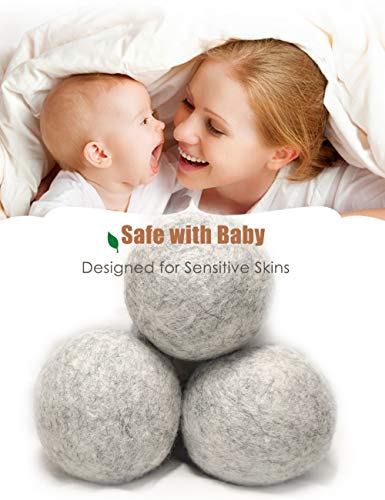 OHOCO Wool Dryer Balls, Organic Natural Wool for Laundry, Fabric Softening - Anti Static, Baby Safe, No Lint, Odorless and Reusable 6 Pack Gray
