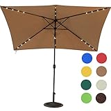 Sundale Outdoor Rectangular Solar Powered 22 LED Lighted Outdoor Patio Umbrella with Crank and Tilt, Aluminum, 10 by 6.5-Feet (Tan)