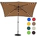 Sundale Outdoor Rectangular Solar Powered 22 LED Lighted Outdoor Patio Umbrella with Crank and Tilt, Aluminum, 10 by 6.5-Feet (Tan)