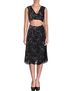 BCBG Max Azria Womens Lace Overlay Prom Crop Top Dress
