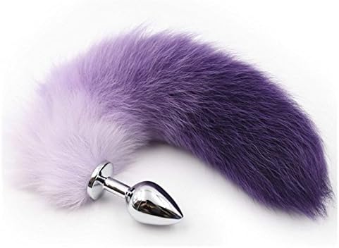 Purple Gradient Fluffy Faux Fox Tail Cosplay Toy Colorful Funny and Fluffy Stage Props Chrome Metal Plug (L)
