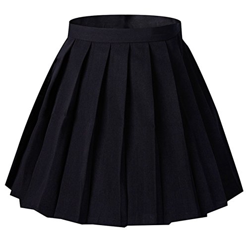 Tremour Women's Japan High Waisted Pleated Cosplay Costumes Skirts Solid Mini Skirt