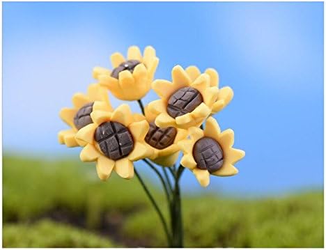 Short Miniature Resin Decoration Mini Sun Flowers for Miniature Plant Pots Bonsai Craft Micro Landscape DIY Decor (Yellow)