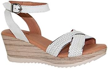 Dromedaris Women's Lucy Quarter Strap Sandal, White Waxed Leather, EU 42M