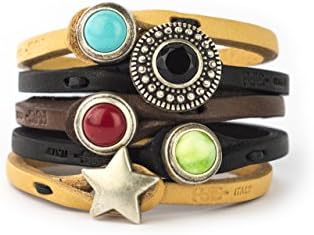 Genuine Italian Leather Bracelet in Multiple Color Combinations | Stone Closure | Handcrafted in Italy (Ginger)