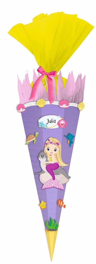 Ursus 9870013 Craft Set Easy Line School Cone Mermaid Hexagonal Sugar Bag 68 cm High and 20 cm Wide at the Top for DIY Crafts, Made of Pre-Cut 3D Corrugated Cardboard 260 g/m², for School Enrolment