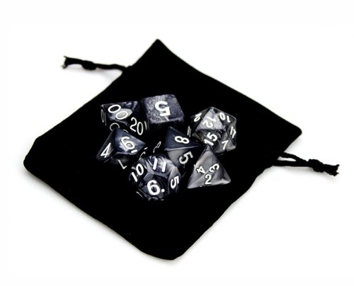 Wiz Dice 7 Die Polyhedral Dice Set - Smoke (Black Pearl) with Velvet Pouch