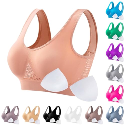 Sports Bras for Women High Support Full Coverage Anti Sagging Bra Plus Size Wireless Yoga Gym Lift up Air Bra Wirefree Bras with Support and Lift Beige