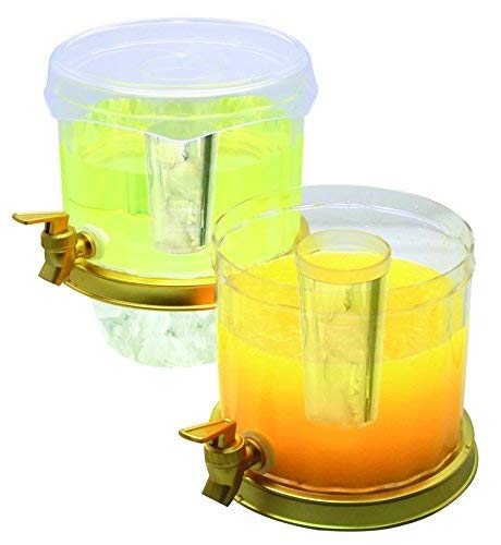 Adorn Home - Crystal Clear 2-Tier Ice Beverage Dispenser | Outdoor/Indoor Drink Beverage Dispenser | 2-Tier, 3 Ice Chambers & 2 Gold plated Faucets | Decorative,Stylish Lid Cover and Cup Tray
