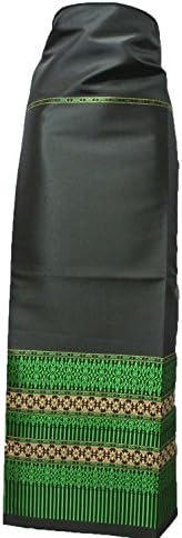 Thai Tradition Black Green Synthetic Silk Fabric for women Skirt Dress FB9