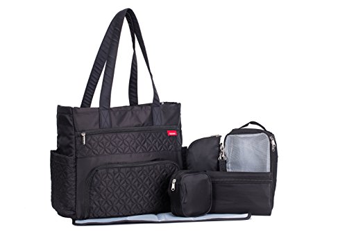 SoHo Collection, Williamsburg 6 pieces Diaper Tote Bag set Limited Tme Offer! (Classic Black)