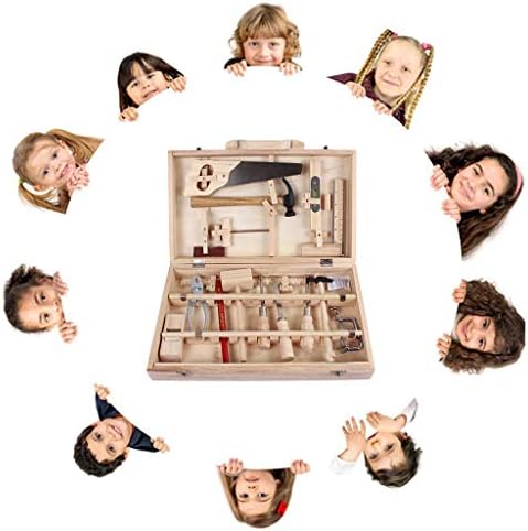 Wooden Maintenance Tools Toy Set, Multi-Function Woodworking Box Children's Wooden Puzzle Repair Tool Kit Pretend Playset Gift for Toddlers, Kids (AS Shown)