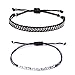 KELITCH 2 Pcs Silver Beads Chain Leather Woven Bracelets Handmade Fashion Charm Jewelry (Black)