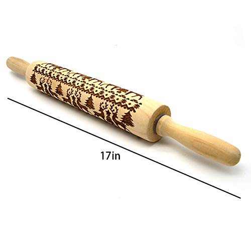 Christmas Wooden Rolling Pins,Engraved Embossing Rolling Pin with Christmas Deer Pattern for Baking Embossed Cookies,Rolling Pin Kitchen Tool 17inch (2 pack)